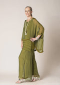 Karolina Silk Pants in Green Olive