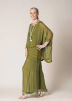 Karolina Silk Pants in Green Olive