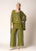 Karolina Silk Pants in Green Olive