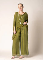 Karolina Silk Pants in Green Olive