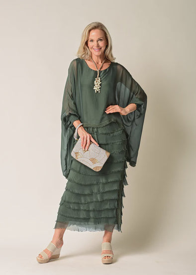 Netty Silk Dress in Khaki