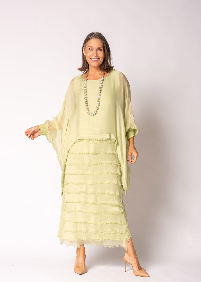 Netty Silk Dress in Lily Green