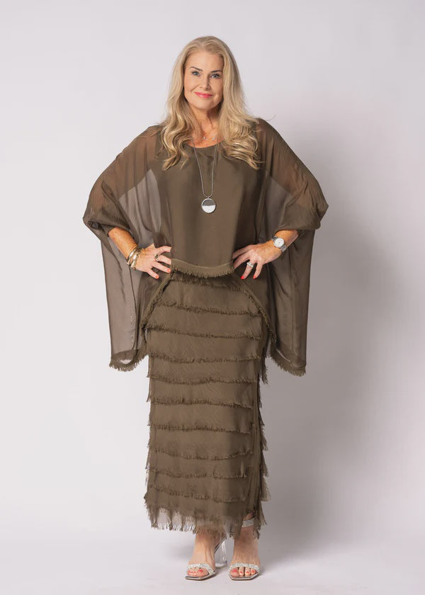 Netty Silk Dress in Moss Green