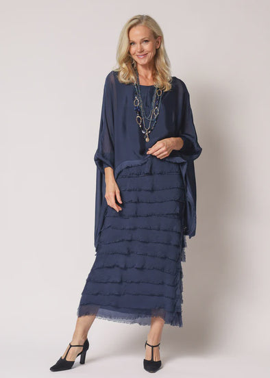 Netty Silk Dress in Navy