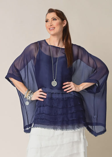 Farah Silk Top in Navy