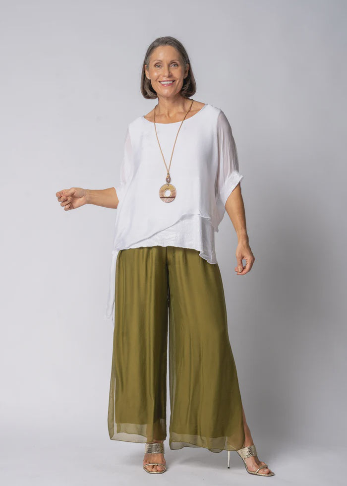 New Gia Silk Pant - Green Olive