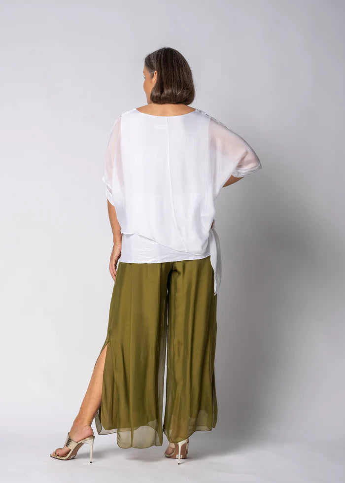 New Gia Silk Pant - Green Olive