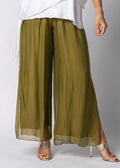 New Gia Silk Pant - Green Olive