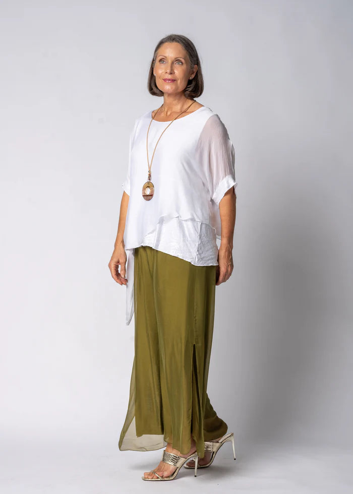 New Gia Silk Pant - Green Olive