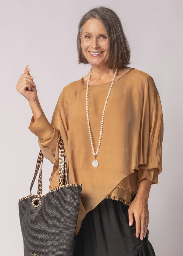Keliana Silk Top in Sahara Sand