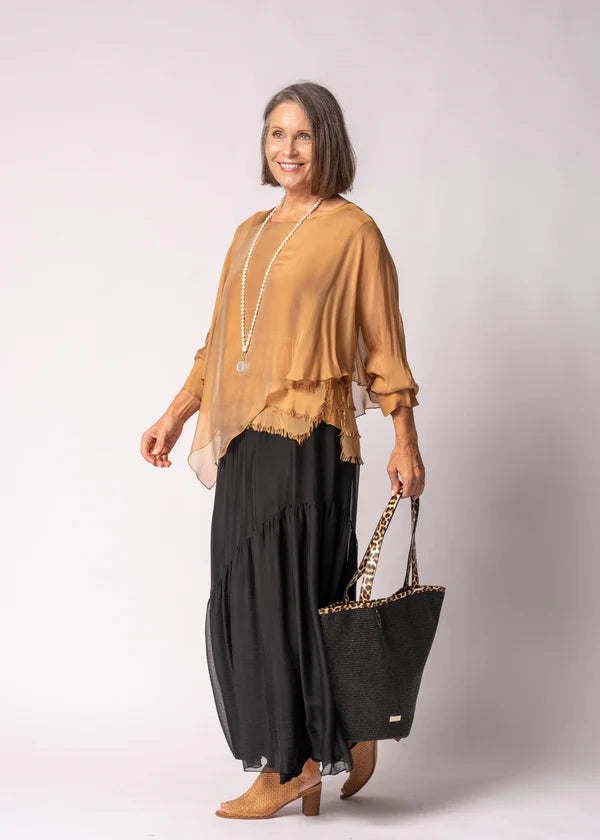 Keliana Silk Top in Sahara Sand