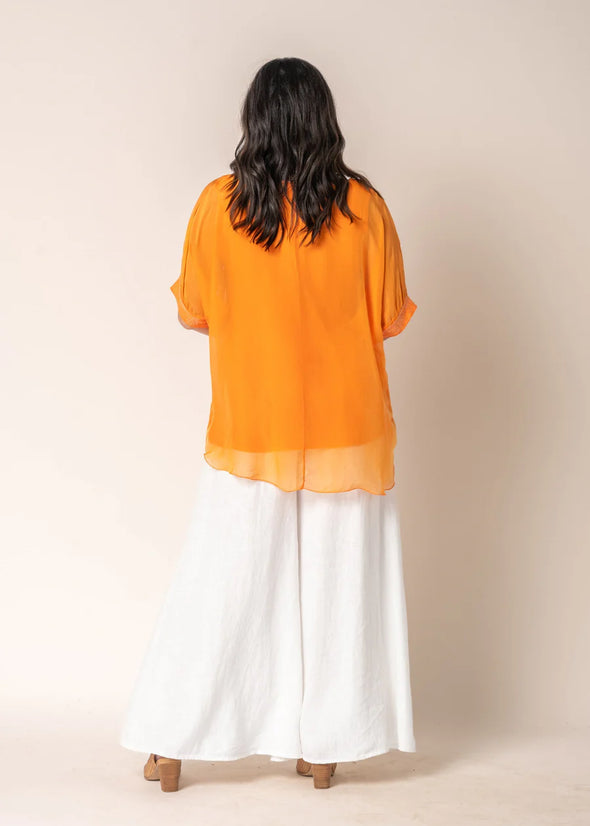 Mimi Silk Top in Sunset Orange