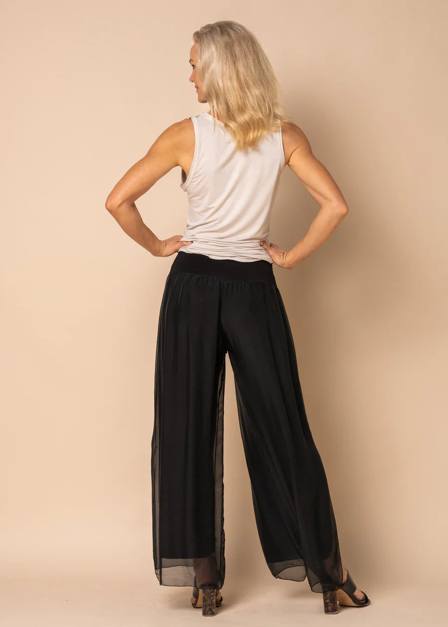 New Gia Silk Pants in Onyx