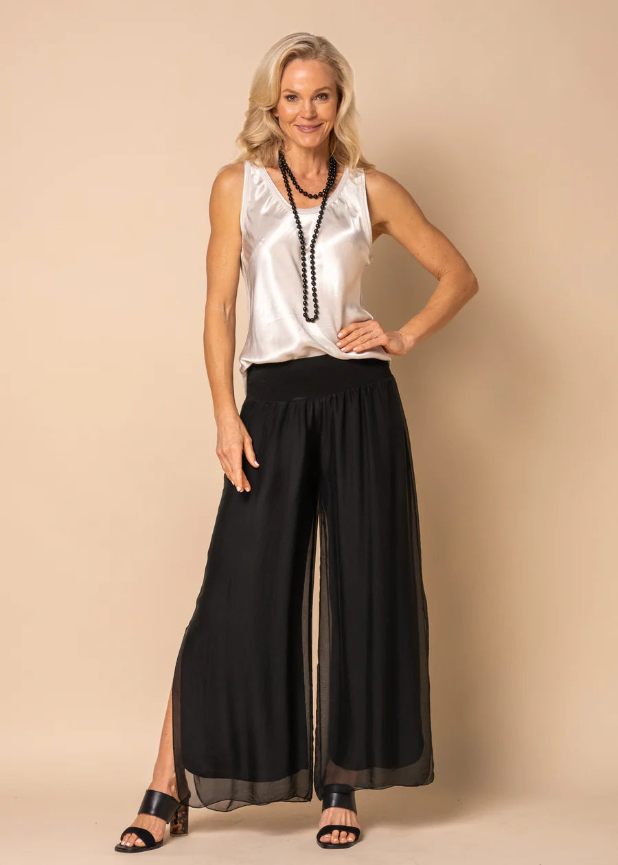 New Gia Silk Pants in Onyx