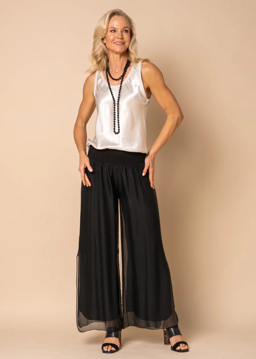New Gia Silk Pants in Onyx