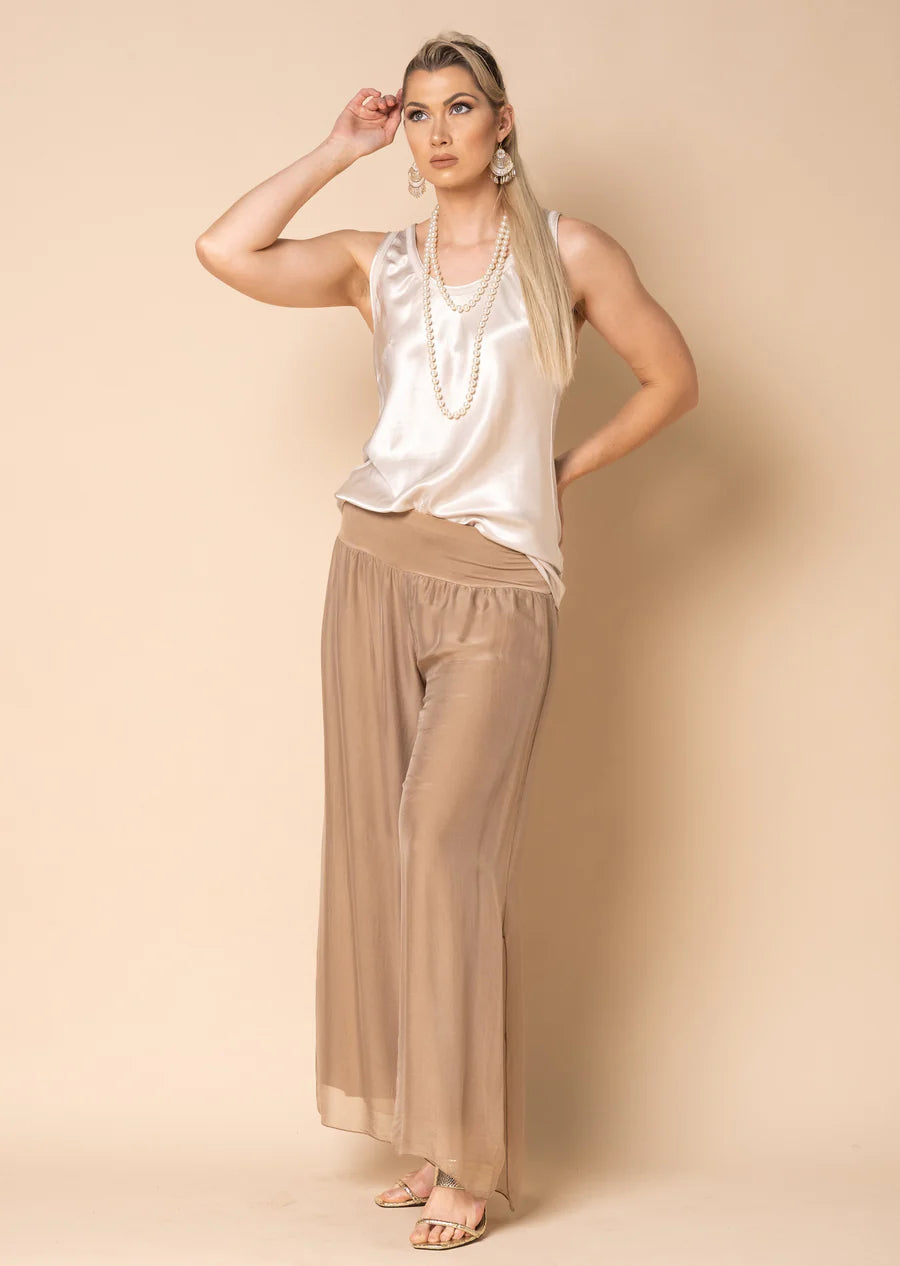 New Gia Silk Pants in Desert