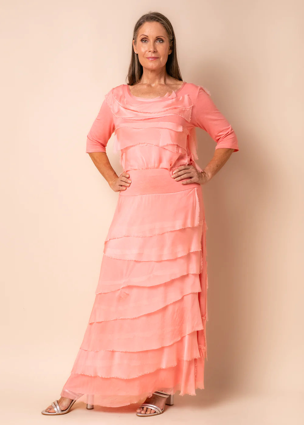 Fleur Silk Top in Coral Crush
