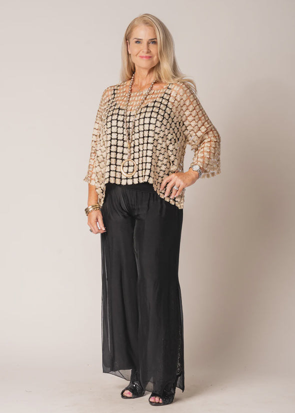 Carera Woven Metallic Top in Gold
