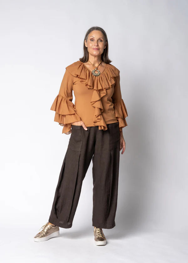 Olenna Linen Pants in Chocolate Truffle