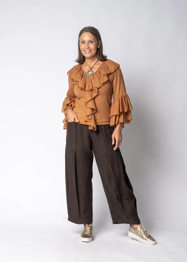 Olenna Linen Pants in Chocolate Truffle
