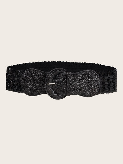 Glittering Elasticated Waist Cinch Belt - Black