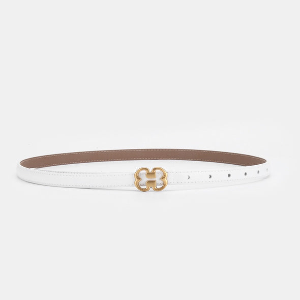 Slim Womens Leather Belt - White