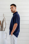 Brain Tree Hemp Short Sleeve Shirt: Textured Tencel - Navy