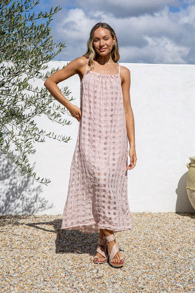 Fluire Linen Maxi Dress in Blush