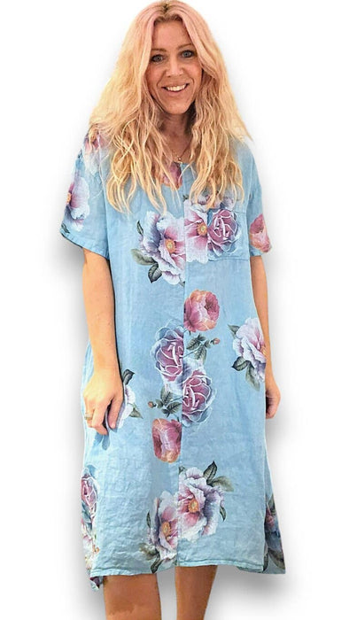 Helga May Easy Peasy T-Shape Dress: Ombre Peony - Baby Blue