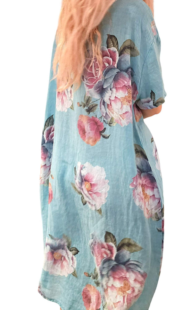 Helga May Easy Peasy T-Shape Dress: Ombre Peony - Baby Blue