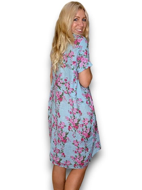 Helga May Jungle Dress: Far Away Rose - Aqua