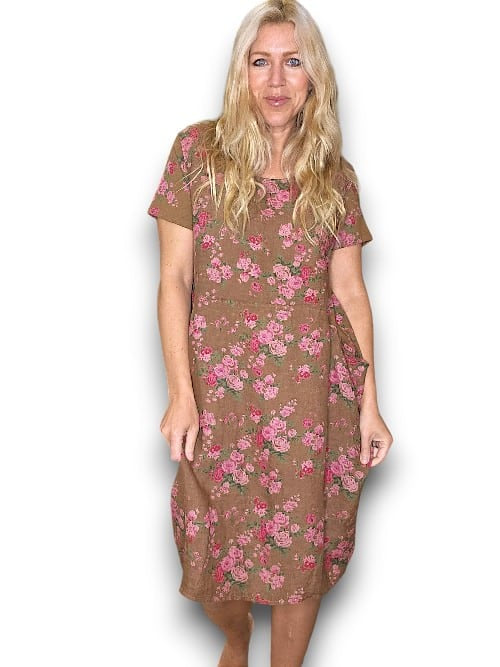 Helga May Jungle Dress: Far Away Rose - Dark Coffee