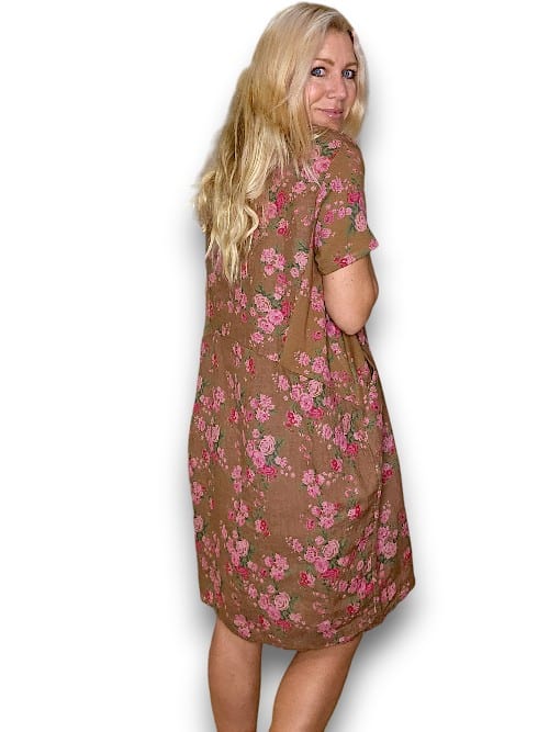 Helga May Jungle Dress: Far Away Rose - Dark Coffee