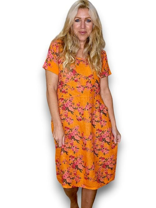 Helga May Jungle Dress: Far Away Rose - Bright Orange