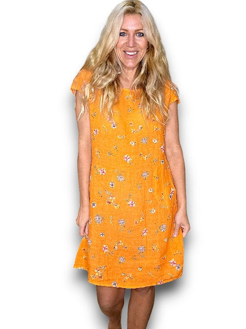 Helga May Kennedy Dress: Windy Bloom - Bright Orange