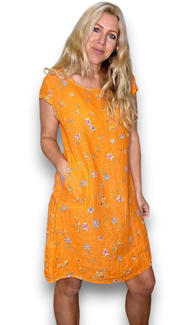 Helga May Kennedy Dress: Windy Bloom - Bright Orange