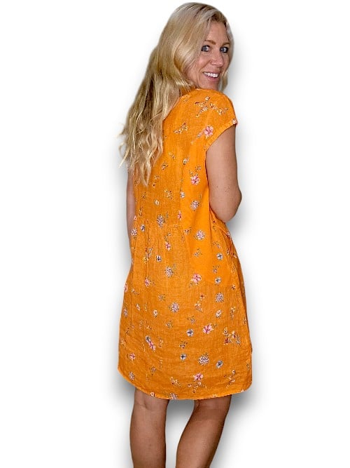 Helga May Kennedy Dress: Windy Bloom - Bright Orange