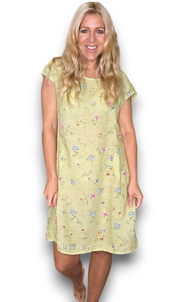 Helga May Kennedy Dress: Windy Bloom - Lime