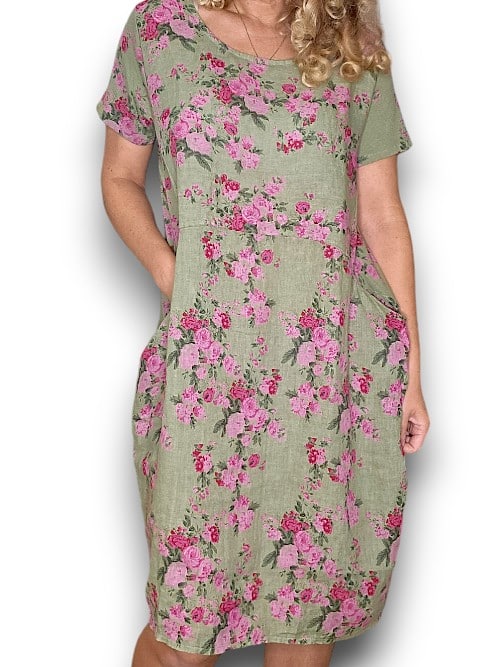 Helga May Jungle Dress: Far Away Rose - Avocado