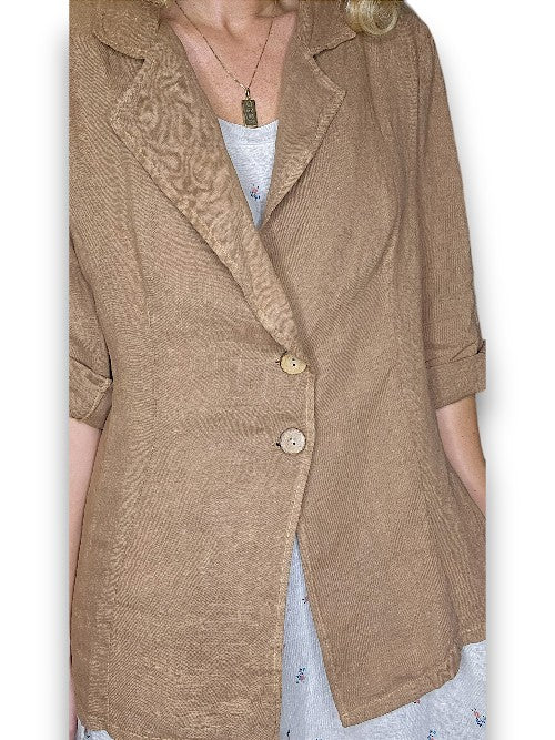 Helga May: Linen Suit Jacket - Light Coffee