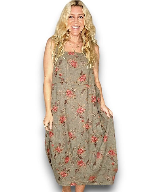 Helga May Maxi Tank Dress: Red Rose - Dark Mocha