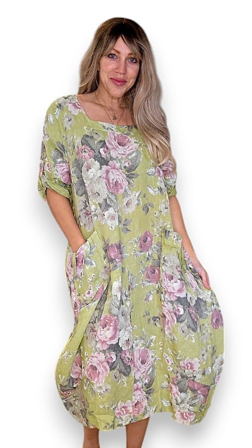 Helga May Button Sleeve Maxi Dress: Antique Lime