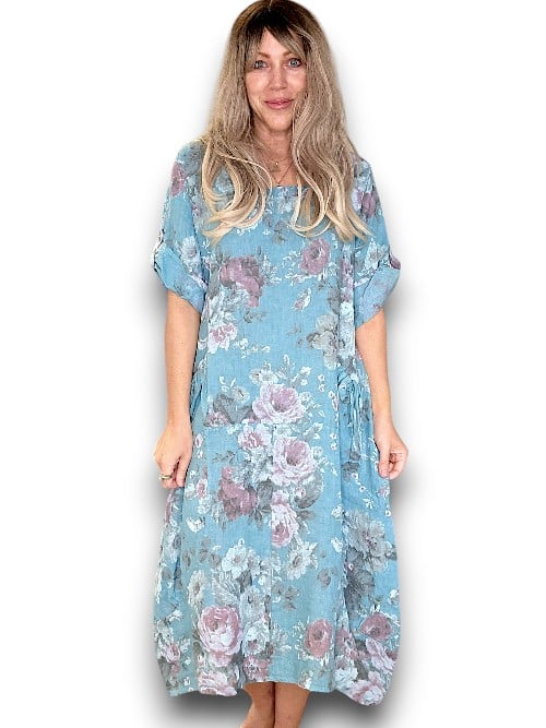 Helga May Button Sleeve Maxi Dress: Scarlett Rose - Light Turquoise