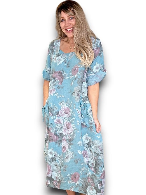 Helga May Button Sleeve Maxi Dress: Scarlett Rose - Light Turquoise