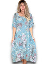 Helga May Button Sleeve Maxi Dress: Scarlett Rose - Light Turquoise