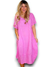 Helga May: Mid Sleeve Maxi Dress - Bubblegum Pink