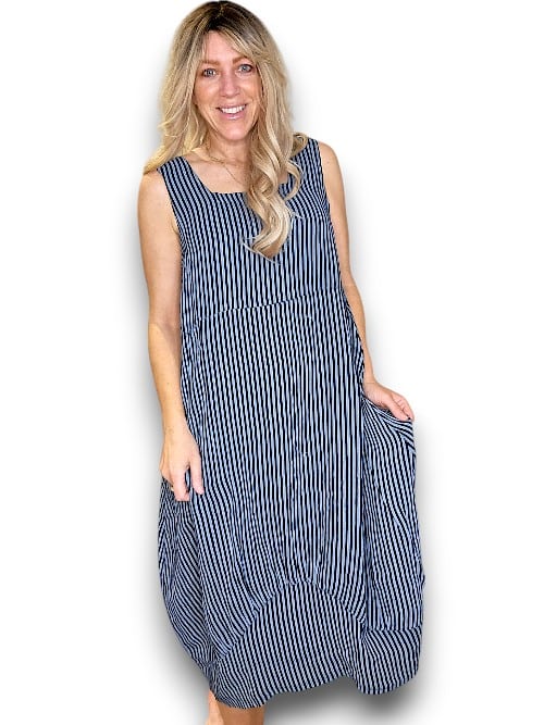 Helga May: Maxi Tank Dress - Charcoal Stripe