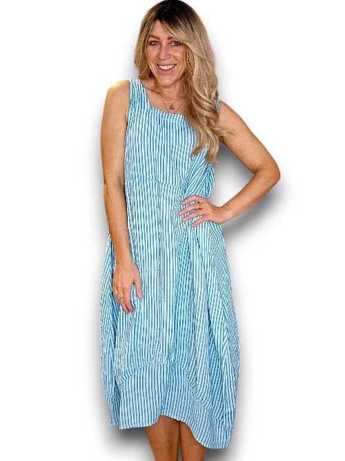 Helga May: Maxi Tank Dress - Light Blue Stripe