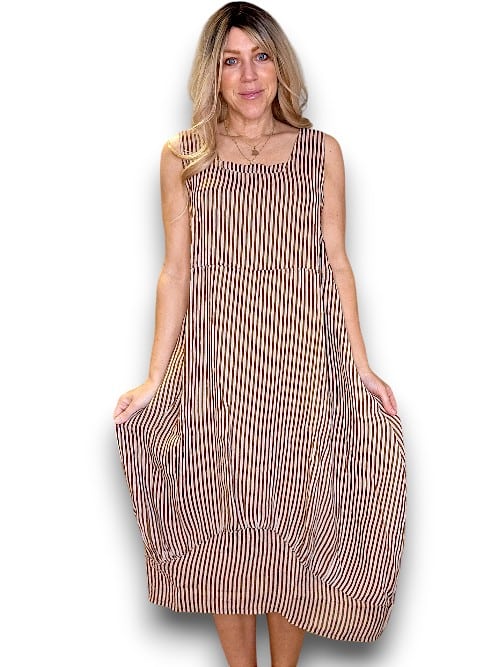 Helga May: Maxi Tank Dress - Coffee Stripe