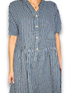 Helga May: Midi Coconut Button Dress - Charcoal Stripe